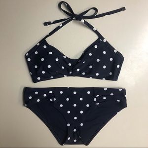 Aerie polka dot bikini set, navy blue and white M